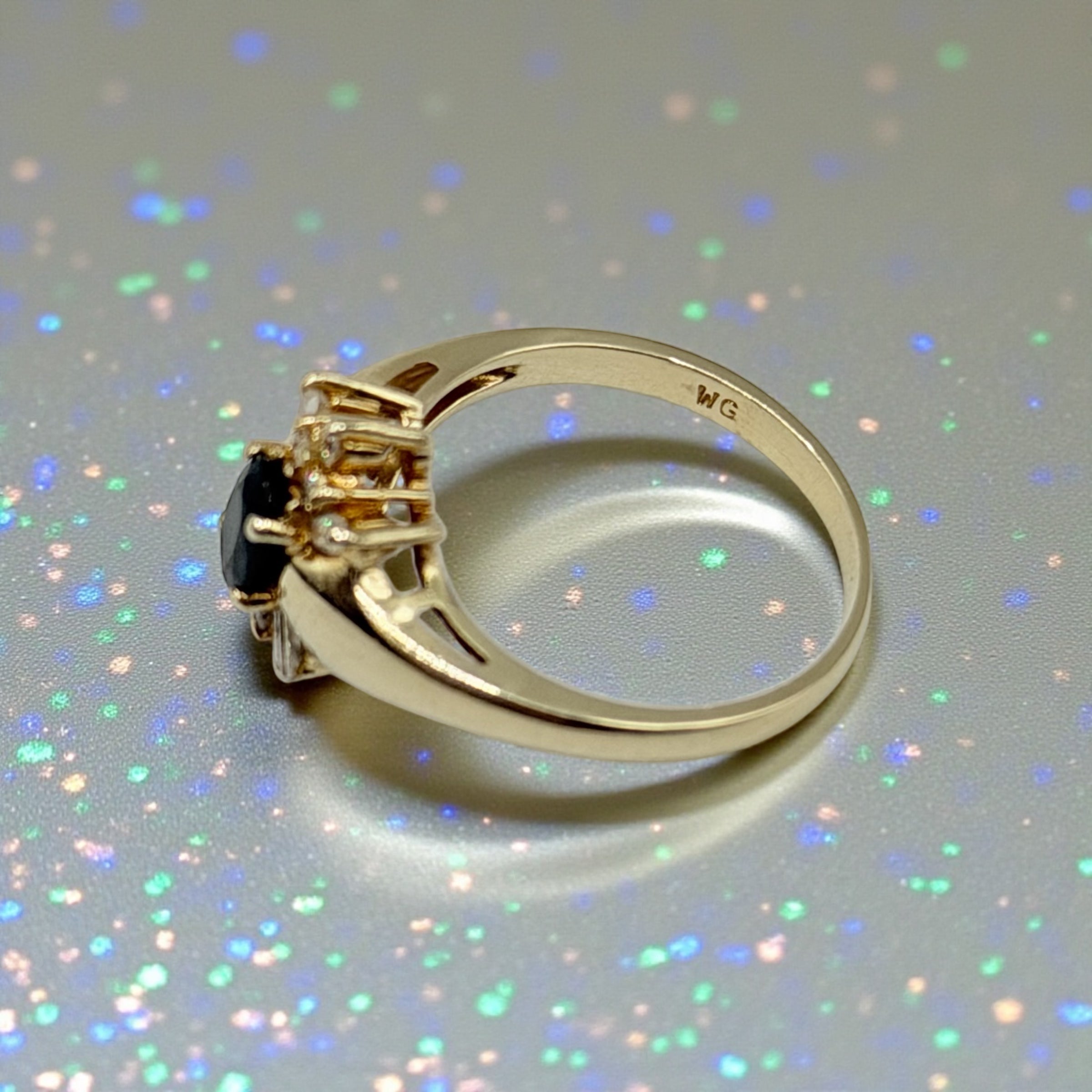 Solid 14K Yellow Gold Ring with Blue Sapphire and Diamond Accents – Size 6.5