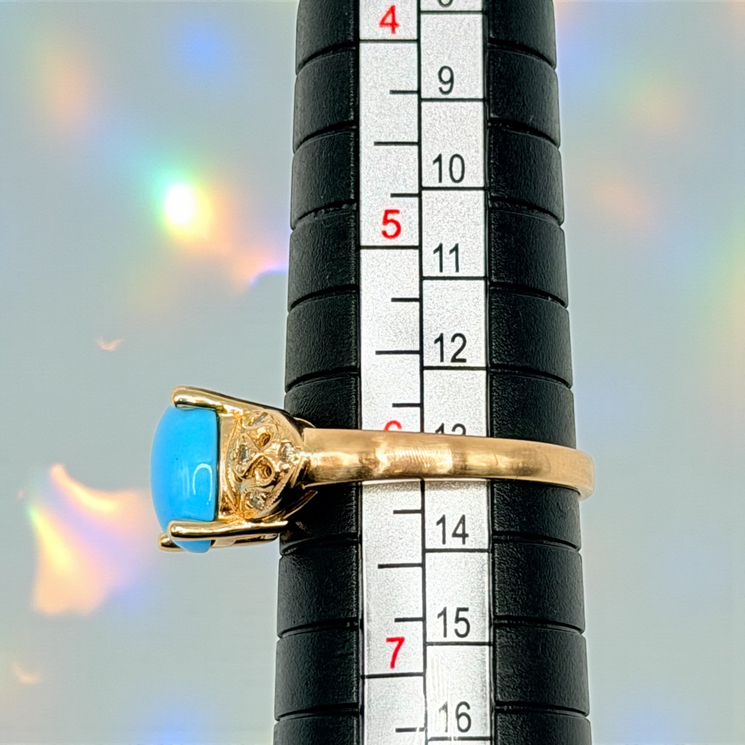 Solid 14K Gold Sleeping Beauty Turquoise Ring with Diamond Accents – Size 6
