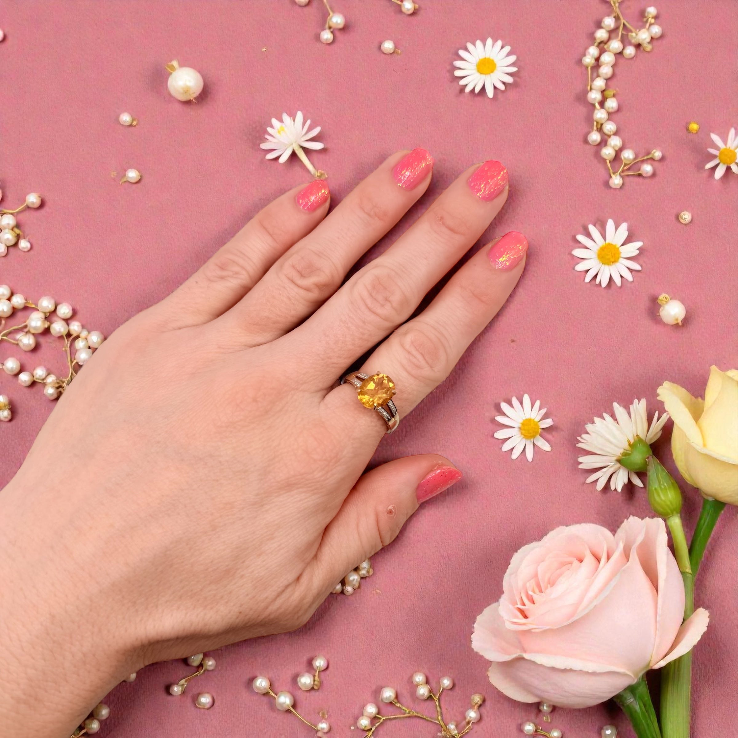 Solid 10K Yellow Gold Ring with Oval Cut Citrine Size 8