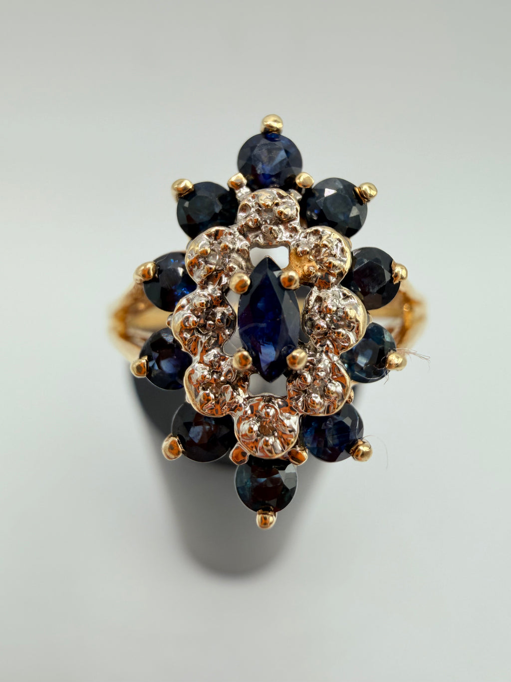 JED Solid 10K Yellow Gold Ring with Blue Sapphires & Diamonds – Size 6.5