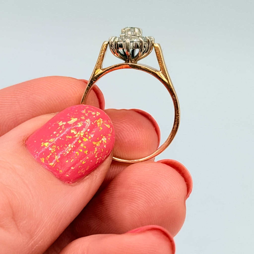 Magic Glo Solid 14KP Yellow Gold Ring with Diamond Cluster – Size 5.25