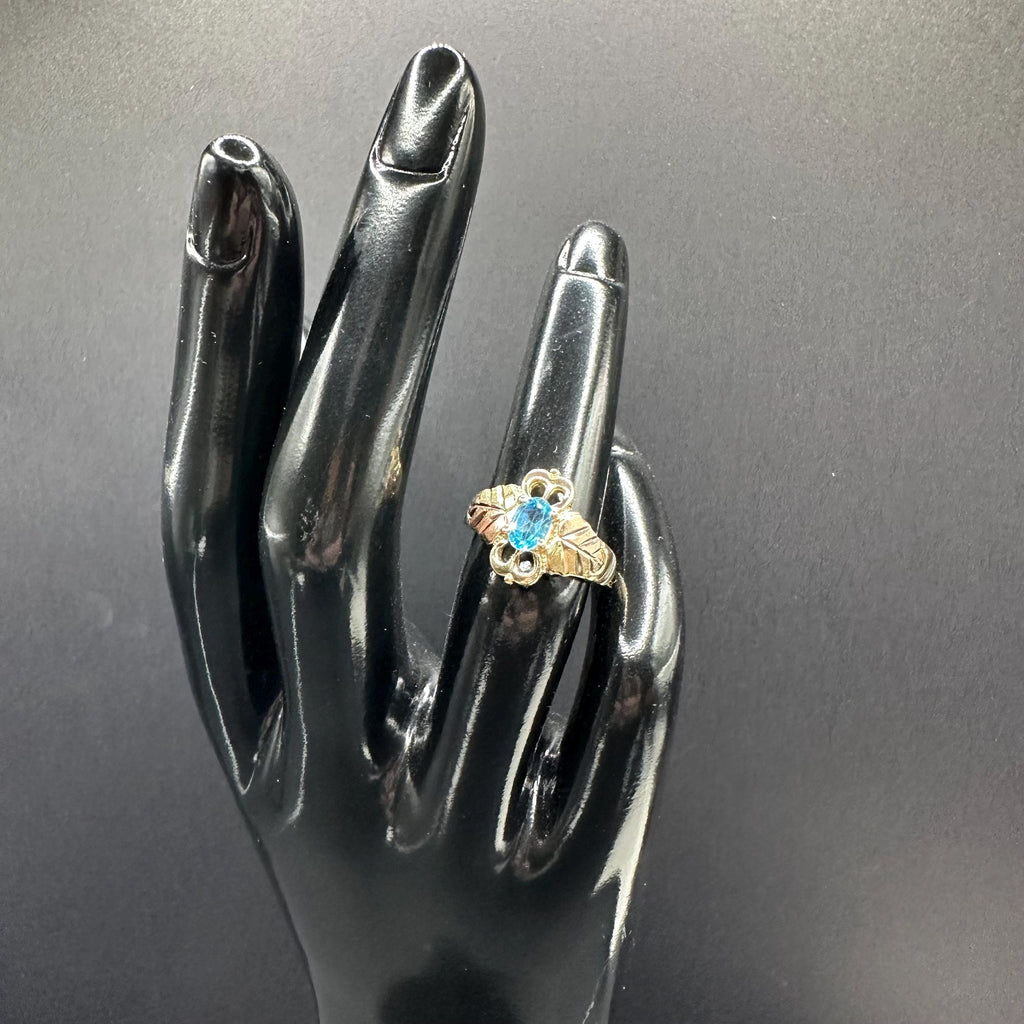 10K Gold Black Hills Gold Ring with Blue Topaz Stone Size 4.75