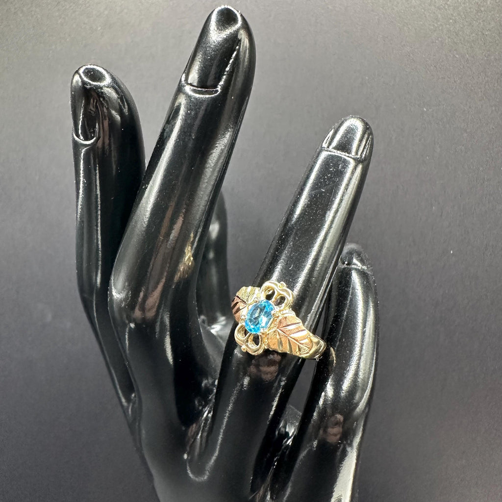 10K Gold Black Hills Gold Ring with Blue Topaz Stone Size 4.75