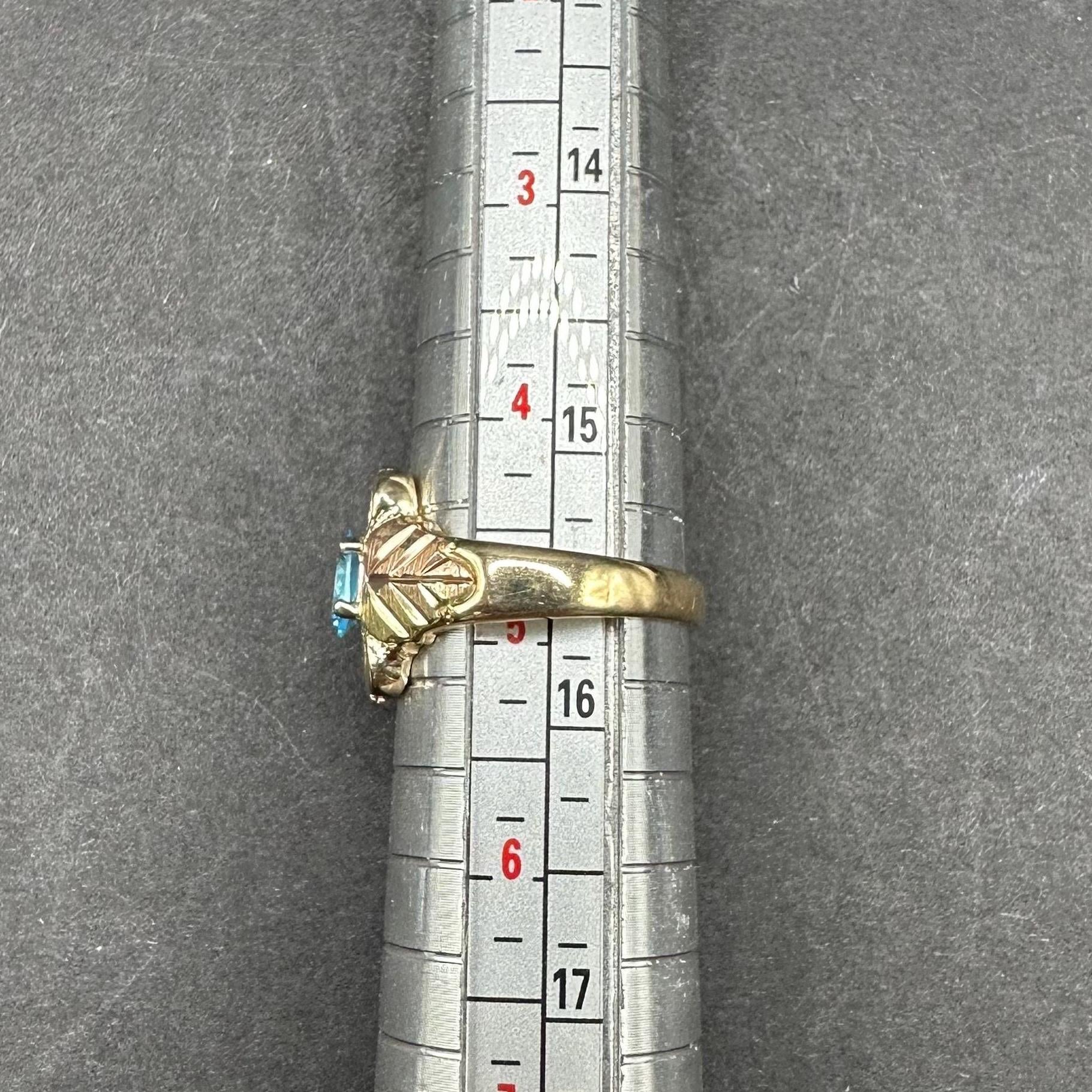 10K Gold Black Hills Gold Ring with Blue Topaz Stone Size 4.75