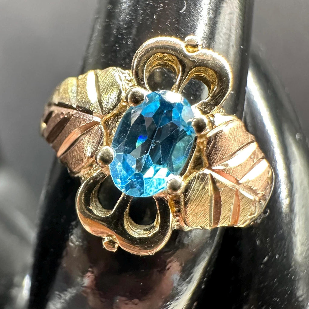 10K Gold Black Hills Gold Ring with Blue Topaz Stone Size 4.75