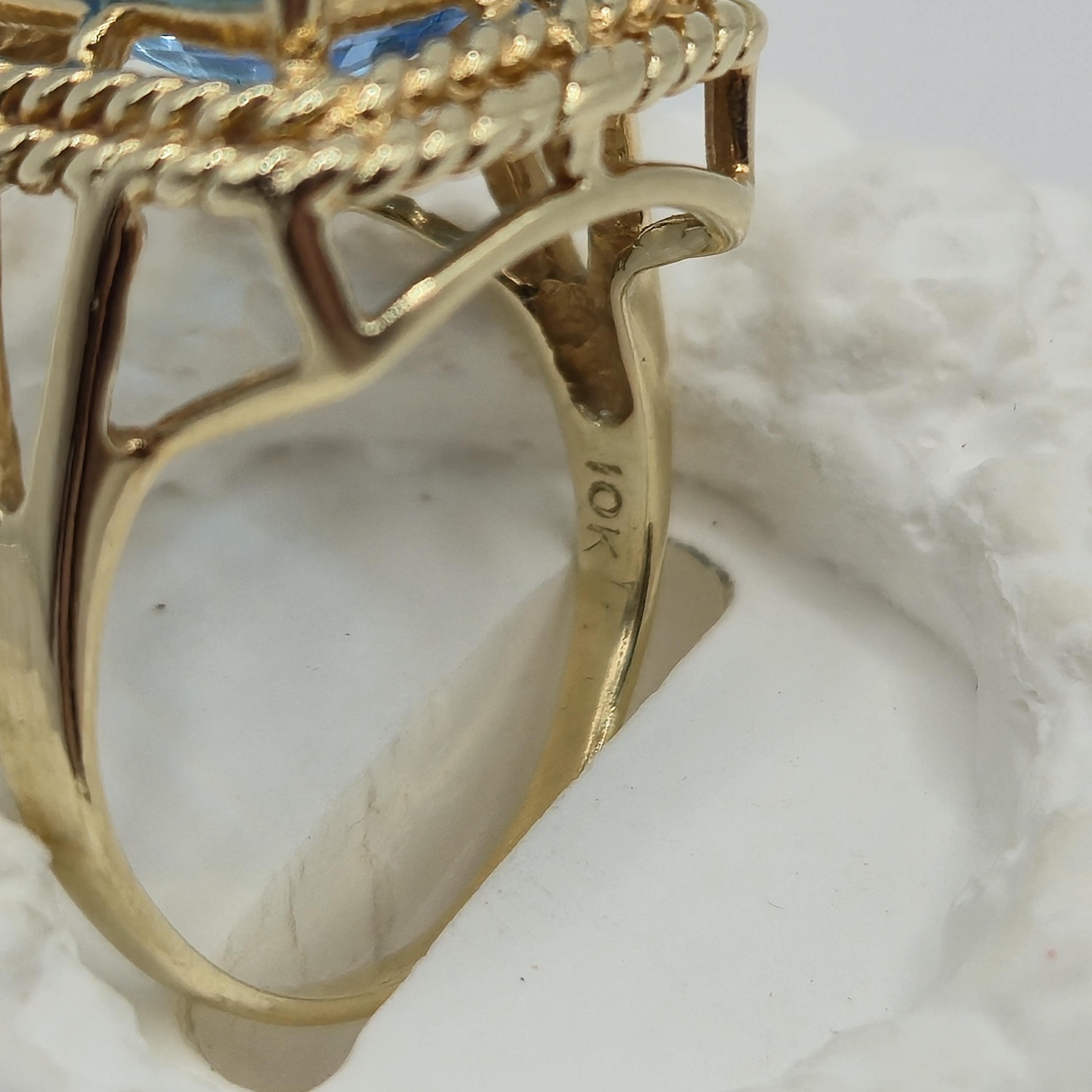 10K Gold Blue Topaz Large Stone Ring Size 7