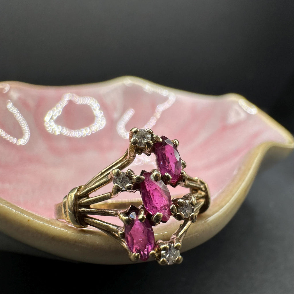 10K Gold Ring with Natural Rubies and Diamonds Size 5.75