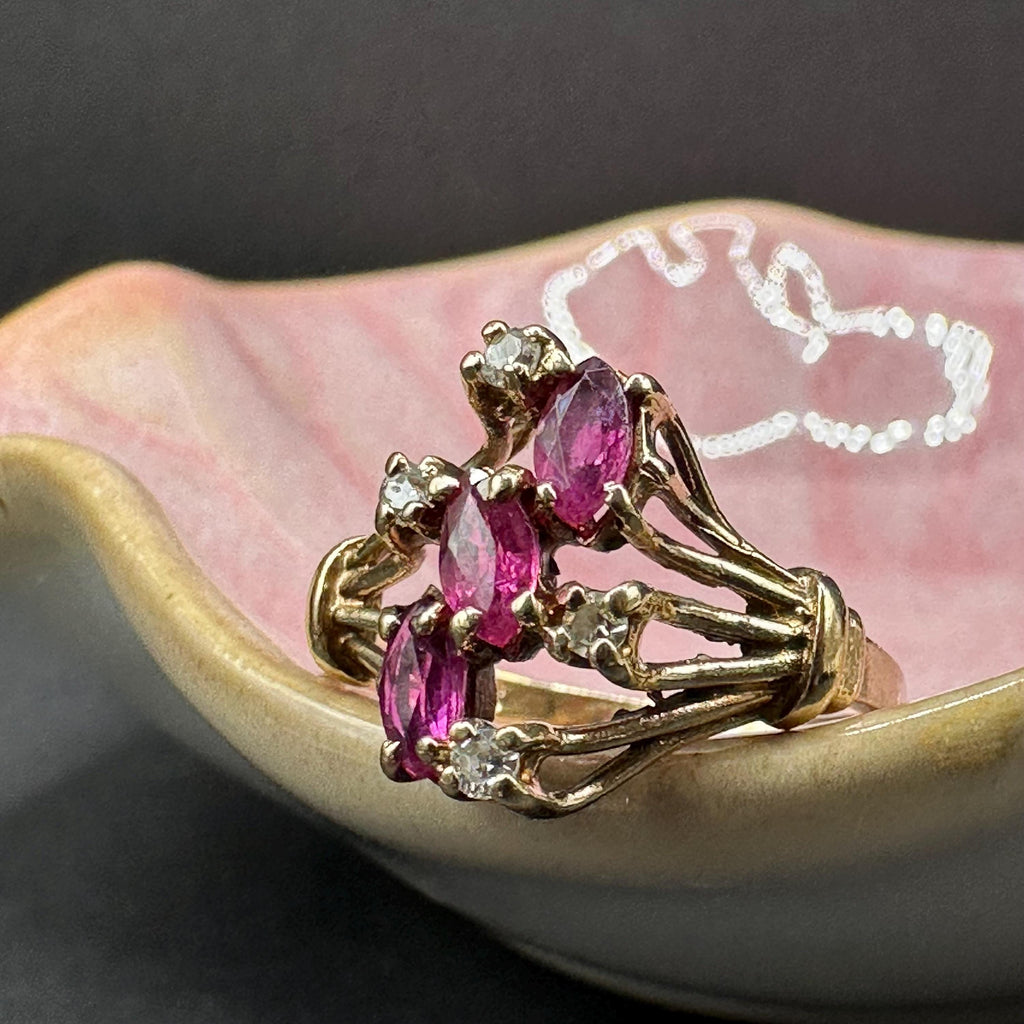 10K Gold Ring with Natural Rubies and Diamonds Size 5.75