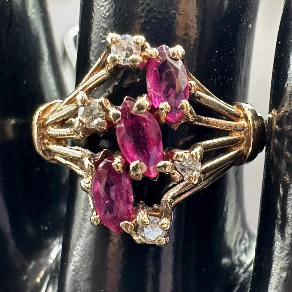 10K Gold Ring with Natural Rubies and Diamonds Size 5.75