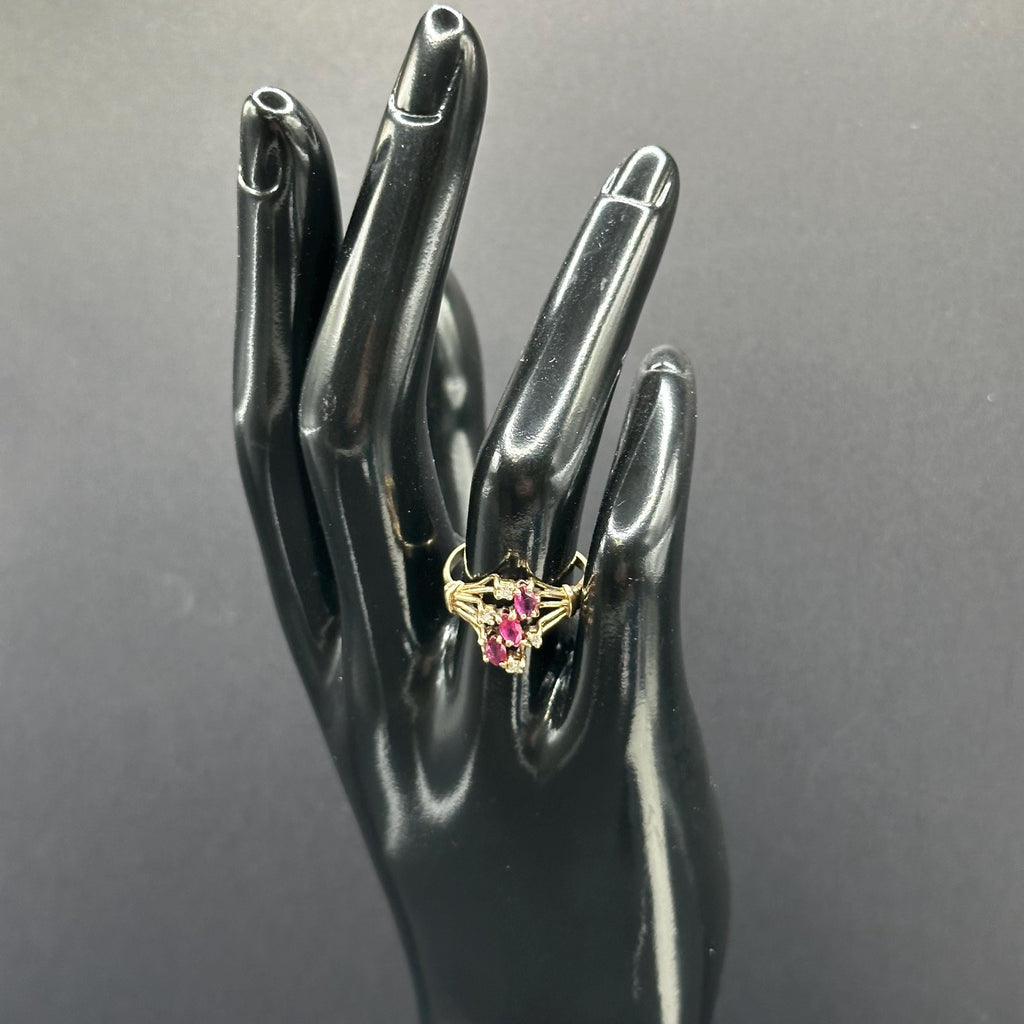 10K Gold Ring with Natural Rubies and Diamonds Size 5.75