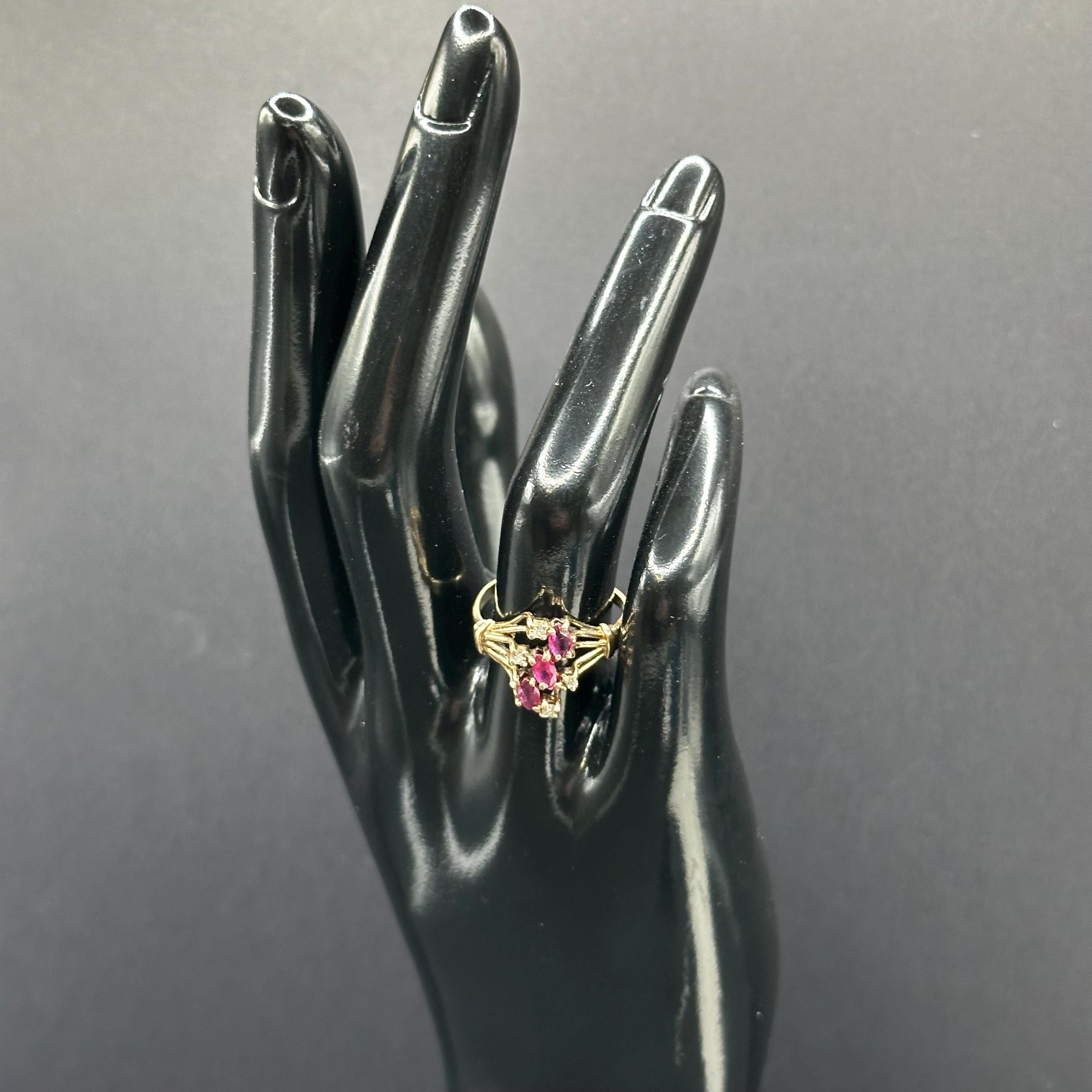 10K Gold Ring with Natural Rubies and Diamonds Size 5.75