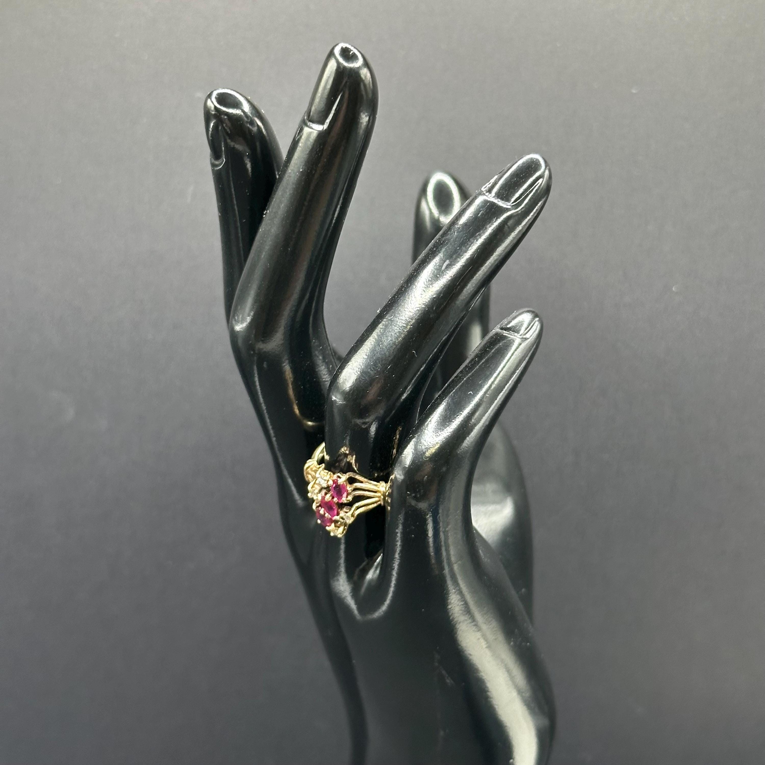 10K Gold Ring with Natural Rubies and Diamonds Size 5.75