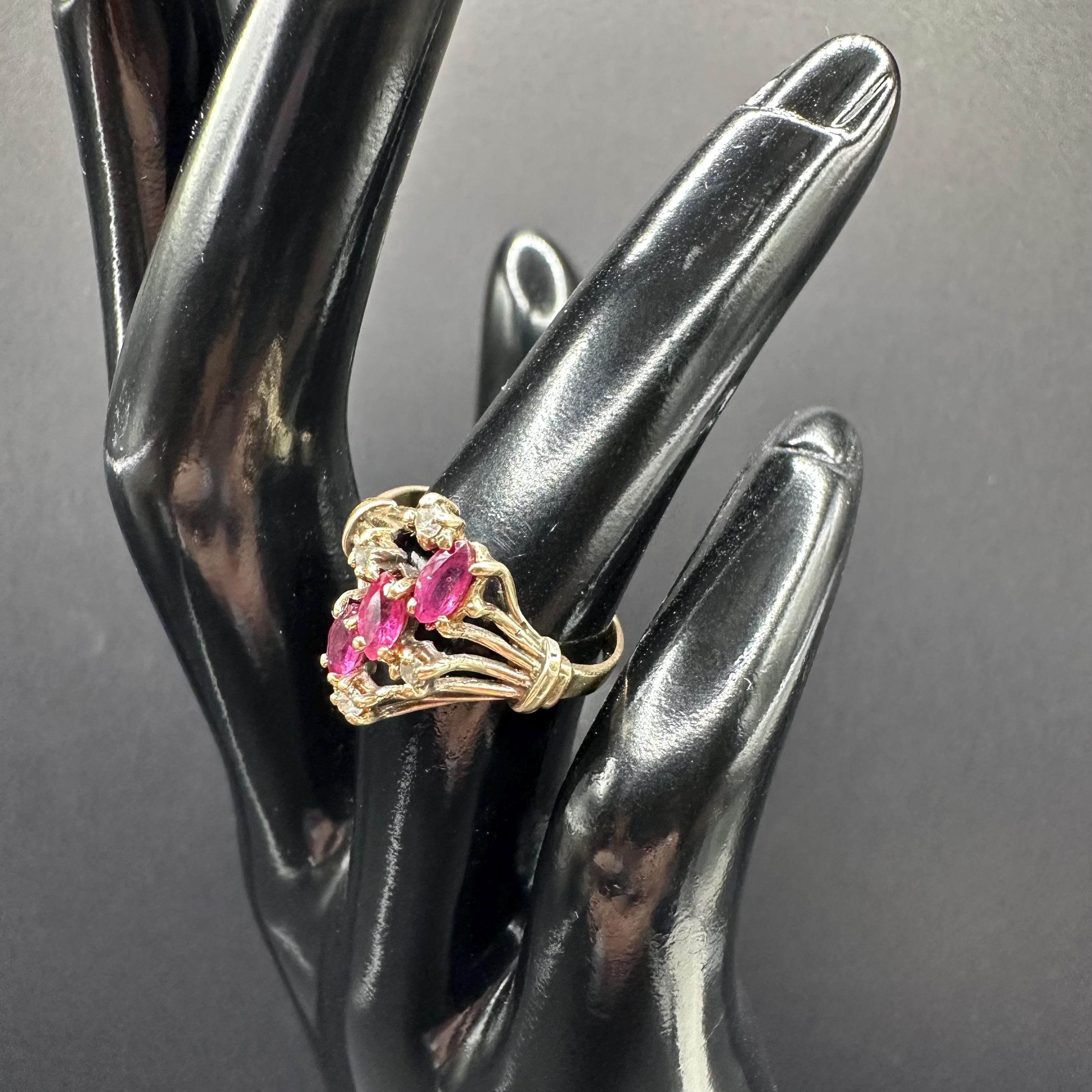 10K Gold Ring with Natural Rubies and Diamonds Size 5.75