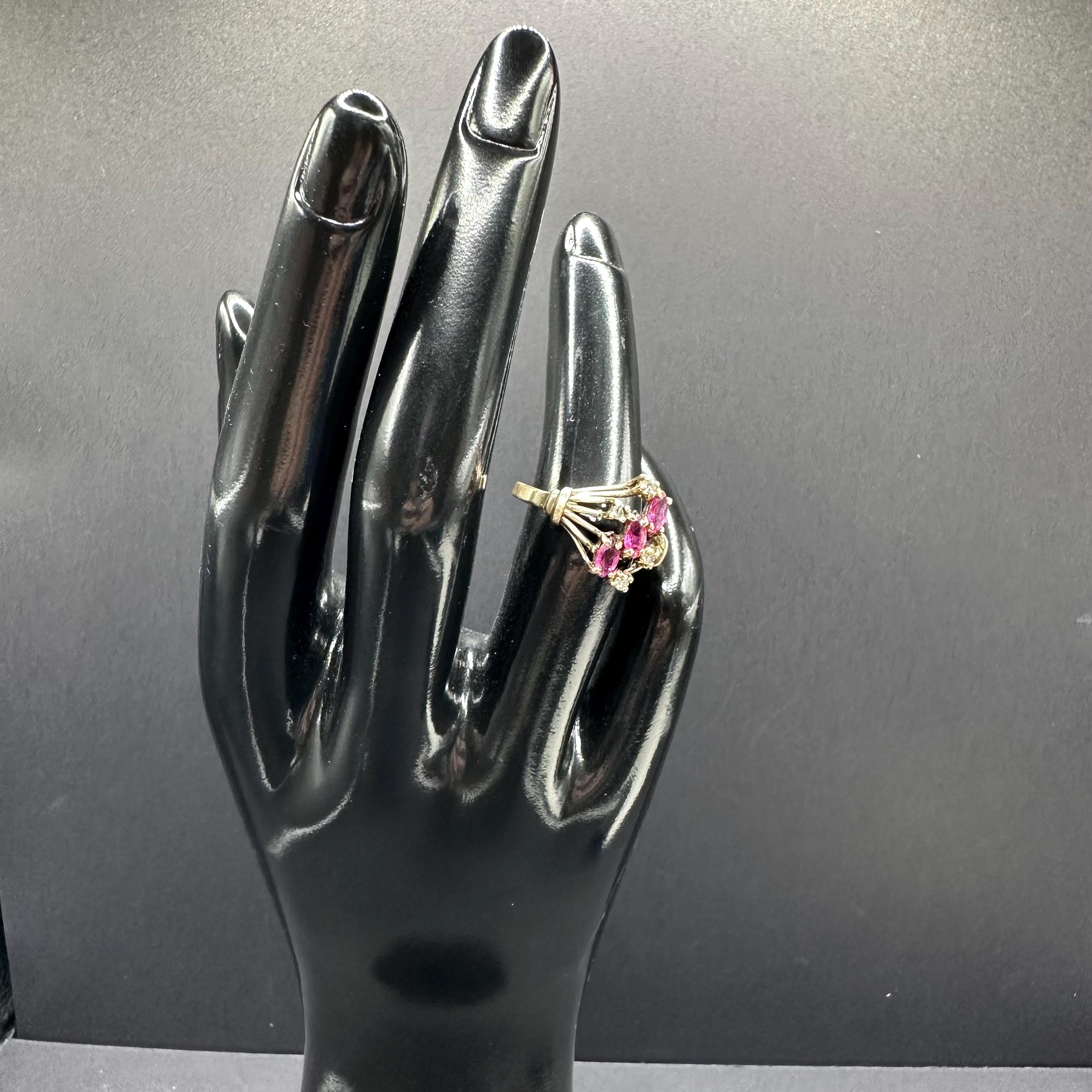 10K Gold Ring with Natural Rubies and Diamonds Size 5.75