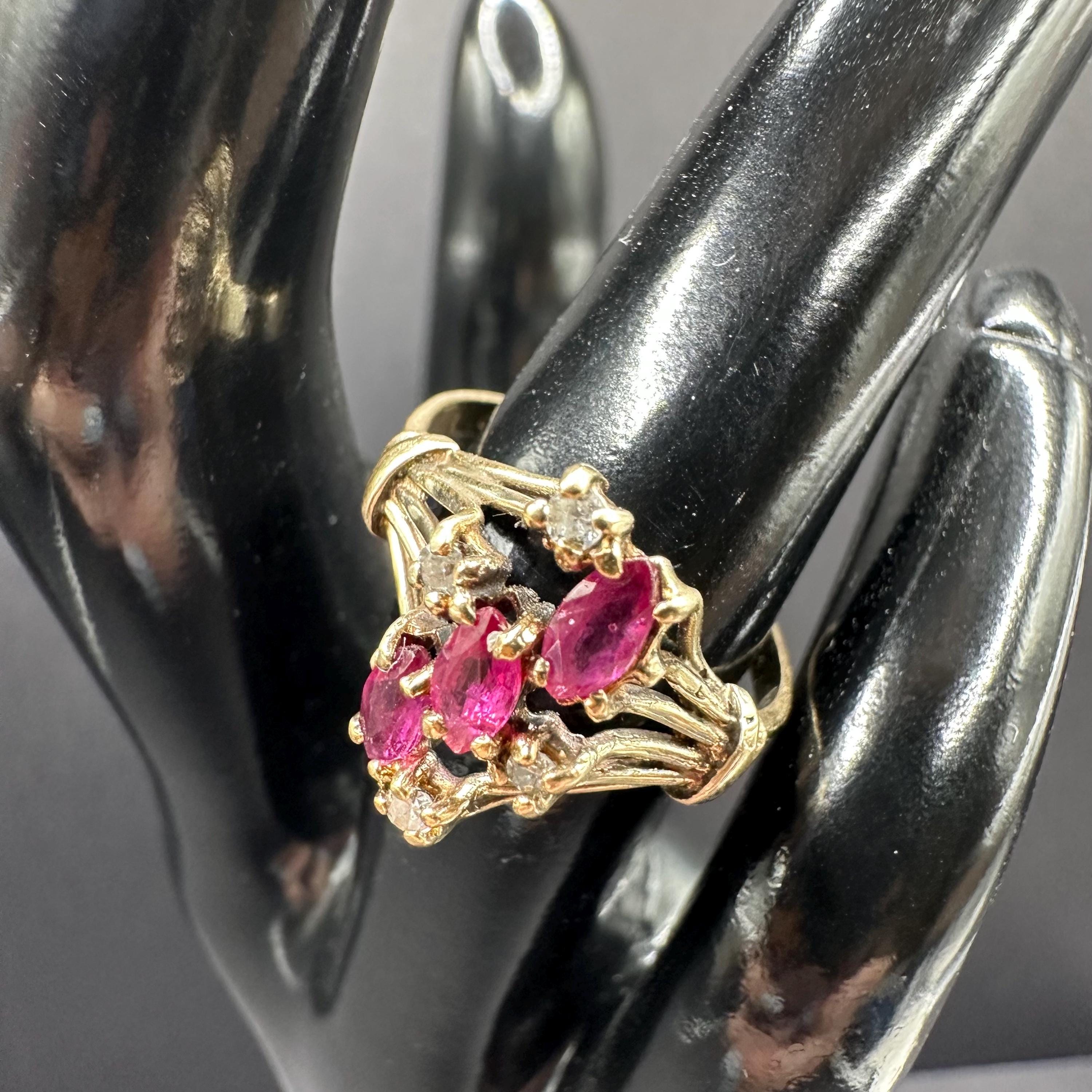 10K Gold Ring with Natural Rubies and Diamonds Size 5.75