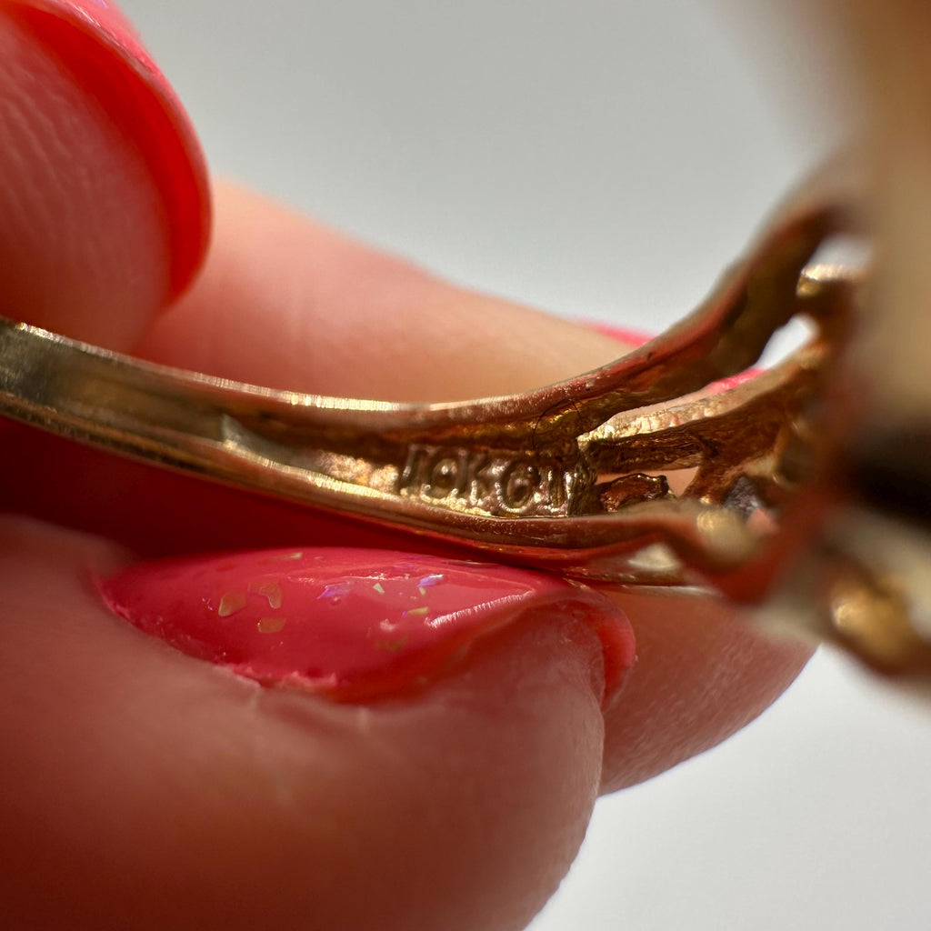 10K Solid Gold Citrine Ring, Oval Faceted Yellow Stone, Vintage Filigree Style Ring, Size 6.75