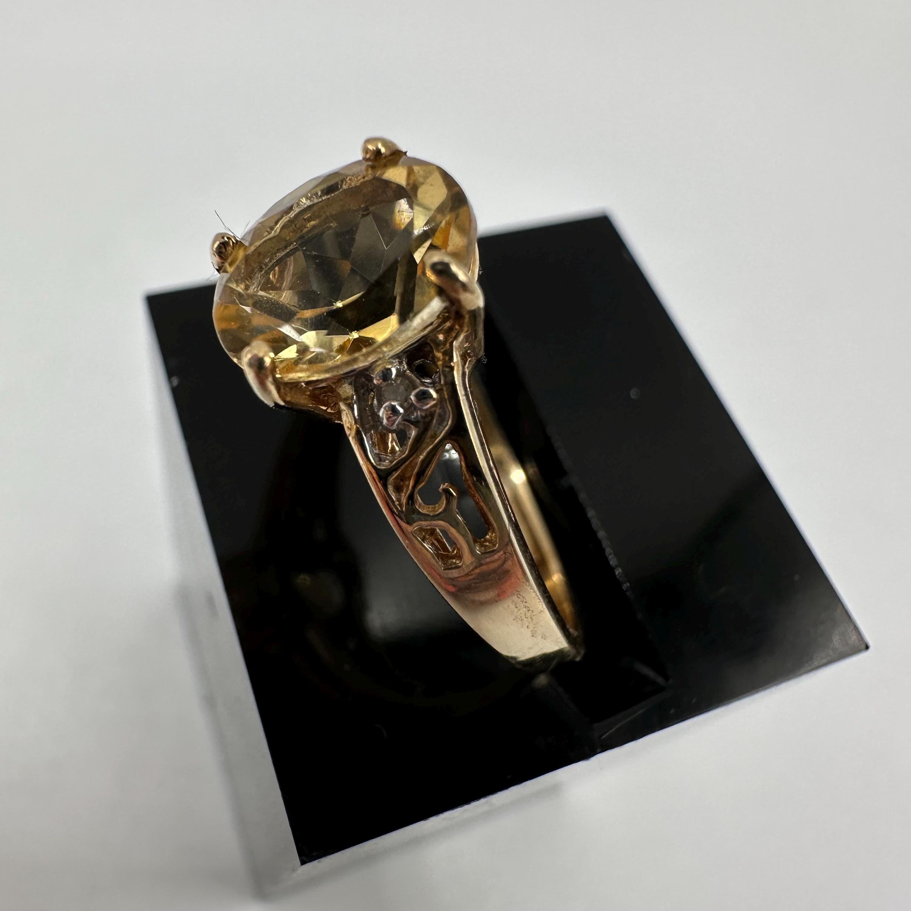 10K Solid Gold Citrine Ring, Oval Faceted Yellow Stone, Vintage Filigree Style Ring, Size 6.75