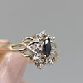 10K Solid Gold Dark Blue Topaz Ring with Diamond Accents, Size 7
