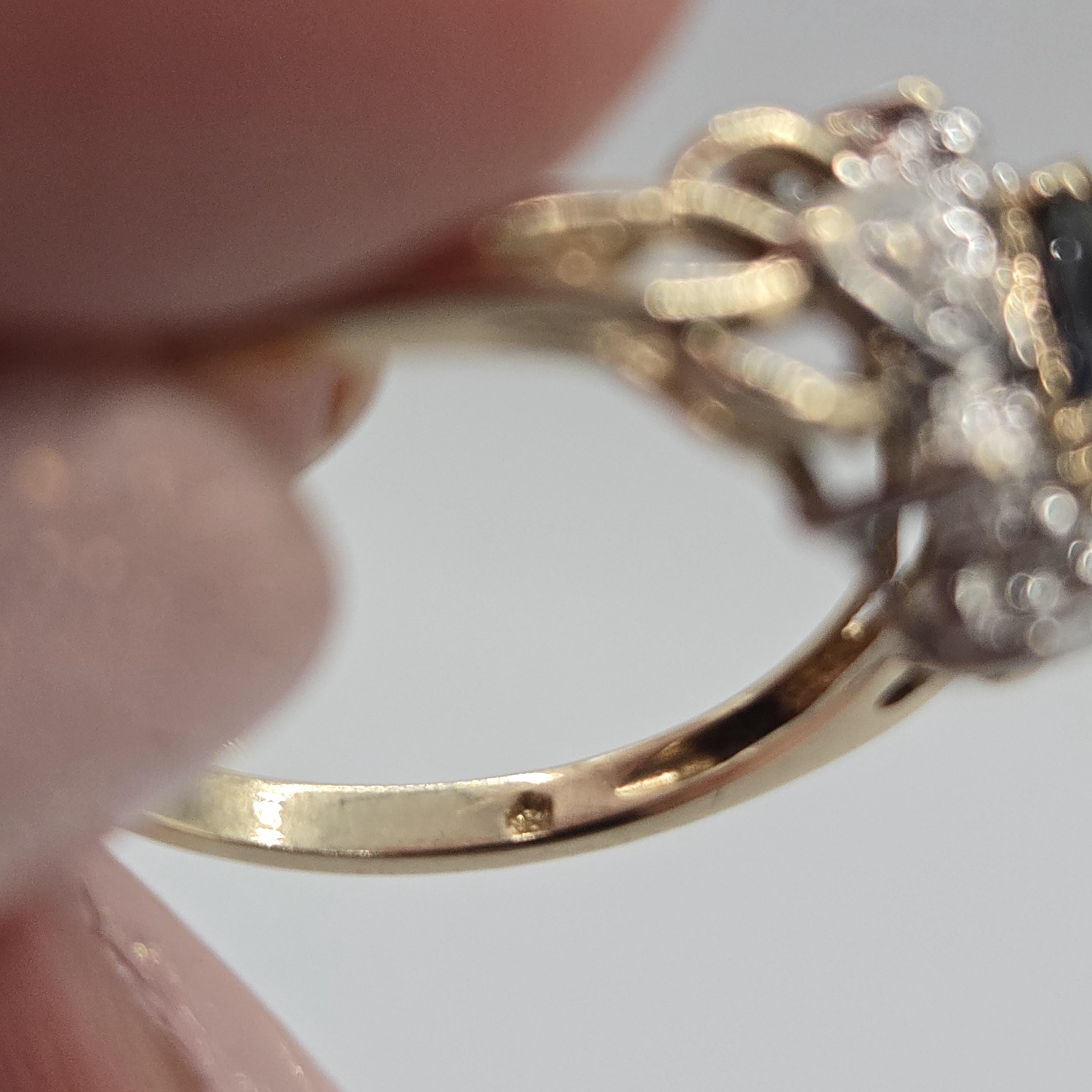 10K Solid Gold Dark Blue Topaz Ring with Diamond Accents, Size 7