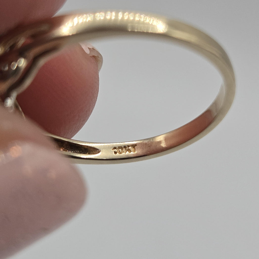 10K Solid Gold Dark Blue Topaz Ring with Diamond Accents, Size 7