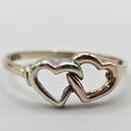 10K Solid Gold Double Heart Ring, Size 7, Two-Tone Interlocking Hearts