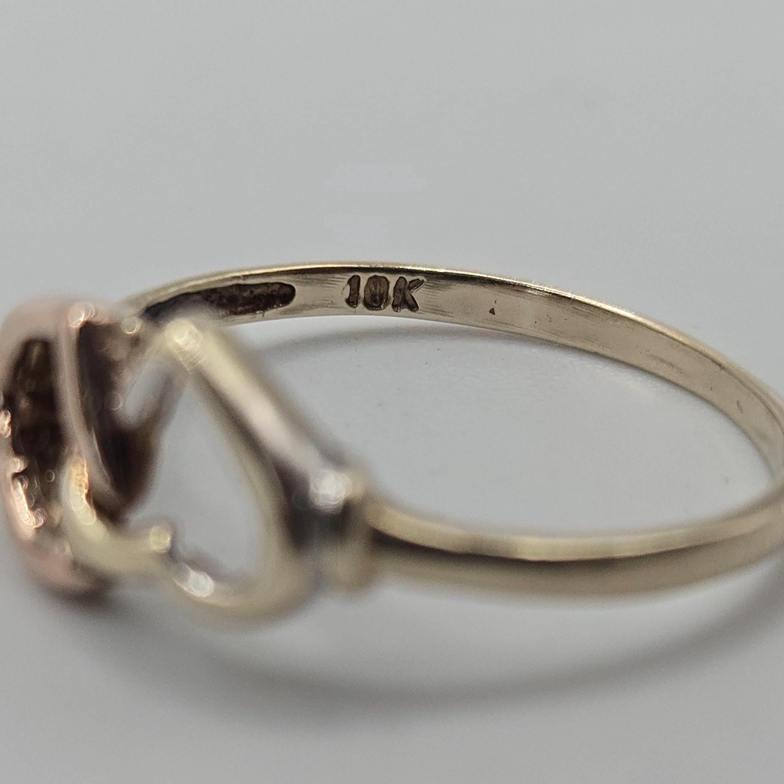 10K Solid Gold Double Heart Ring, Size 7, Two-Tone Interlocking Hearts