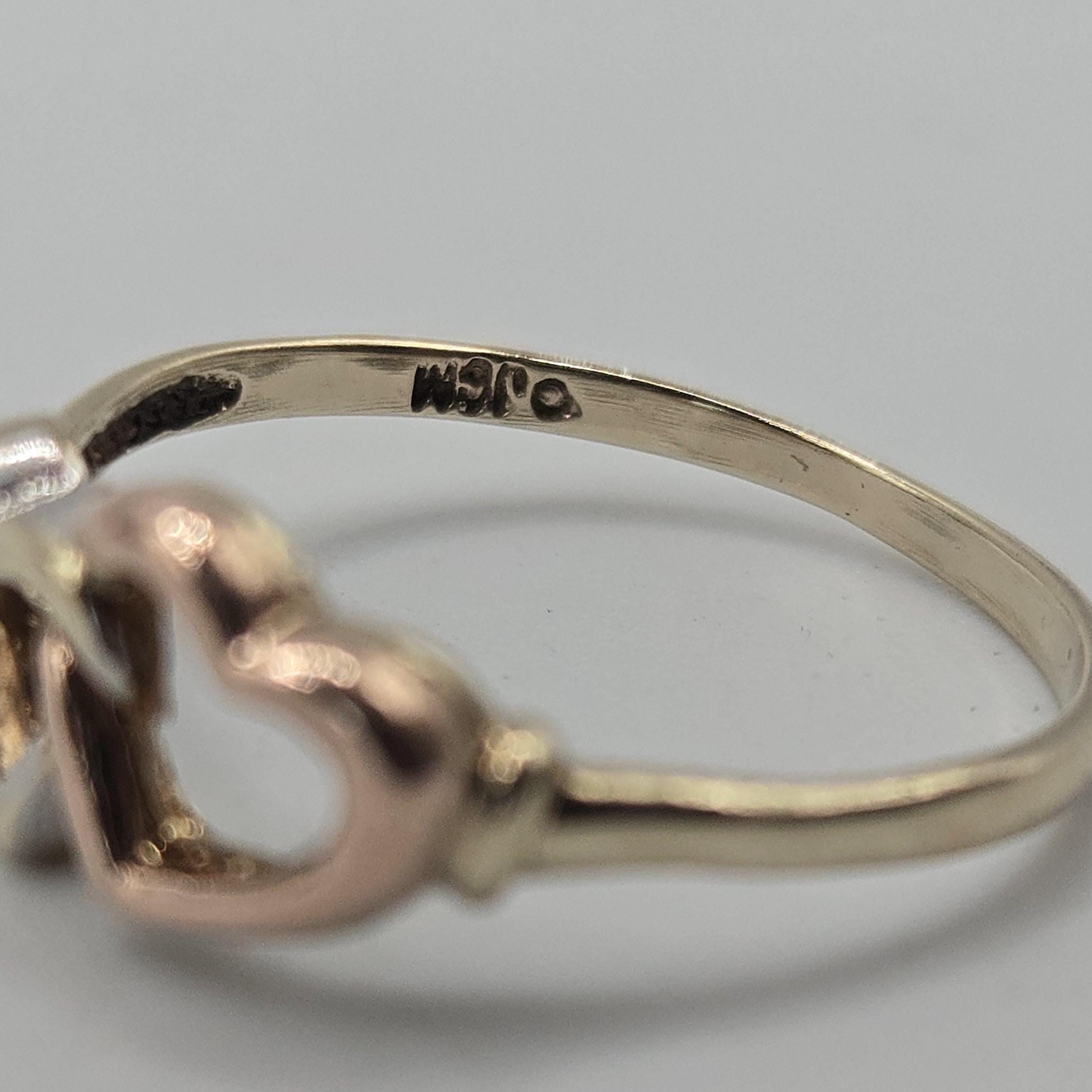 10K Solid Gold Double Heart Ring, Size 7, Two-Tone Interlocking Hearts