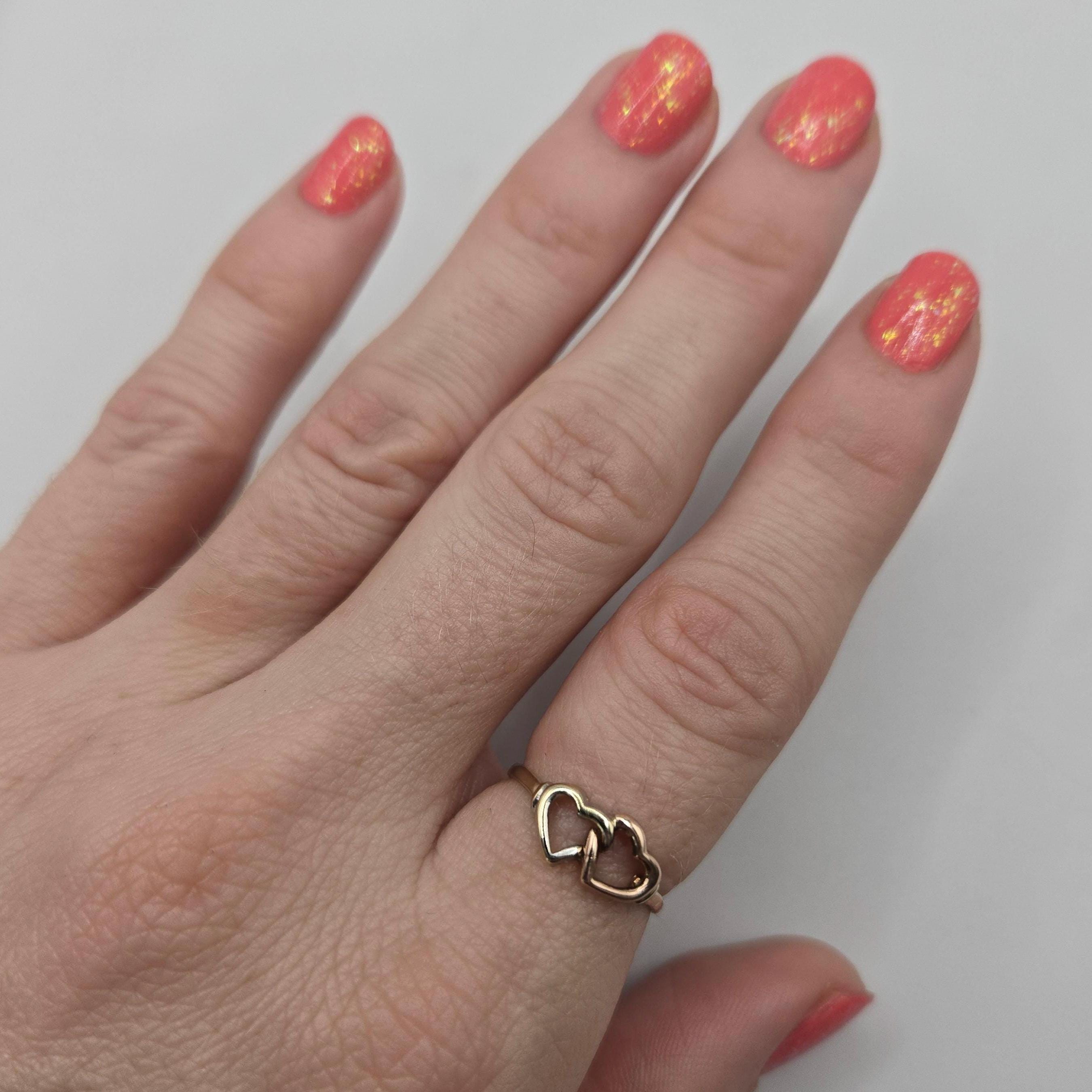 10K Solid Gold Double Heart Ring, Size 7, Two-Tone Interlocking Hearts