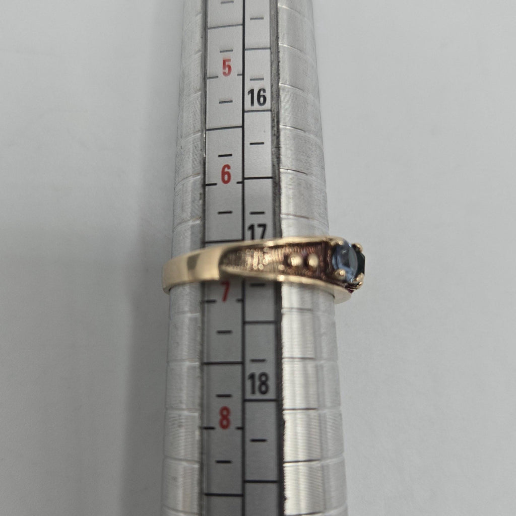 10K Solid Gold Five Stone Gem Ring, Blue Spinel, Green CZ, Ruby, Peridot, Aquamarine, Size 6.75