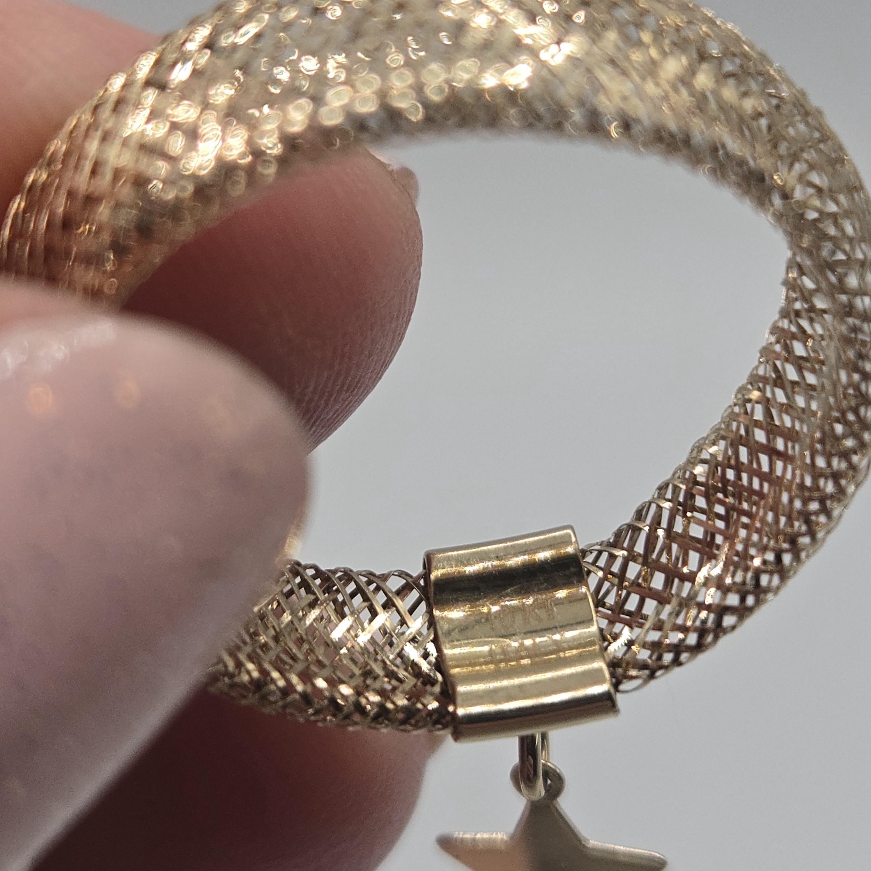 10K Solid Gold Mesh Ring with Star Charm, Stretch Ring, Size 9 and Up
