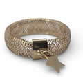 10K Solid Gold Mesh Ring with Star Charm, Stretch Ring, Size 9 and Up