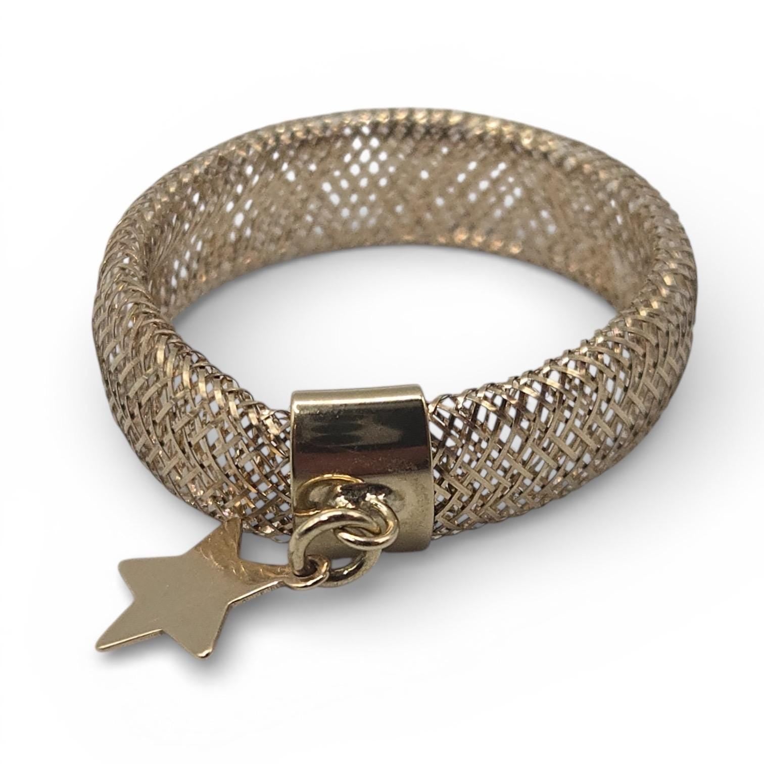 10K Solid Gold Mesh Ring with Star Charm, Stretch Ring, Size 9 and Up