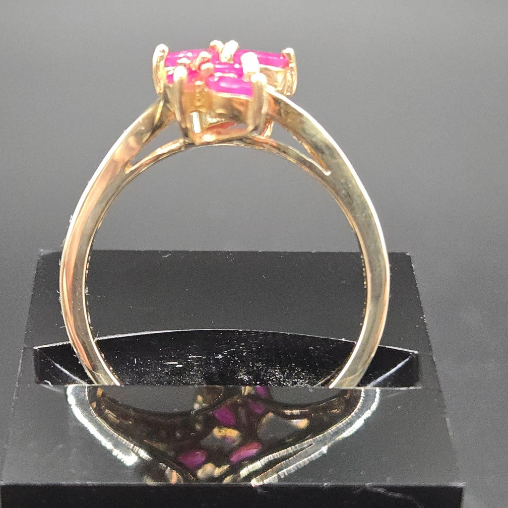 10K Solid Gold Ruby Marquise Cluster Ring with Diamond Accents, Size 6.75