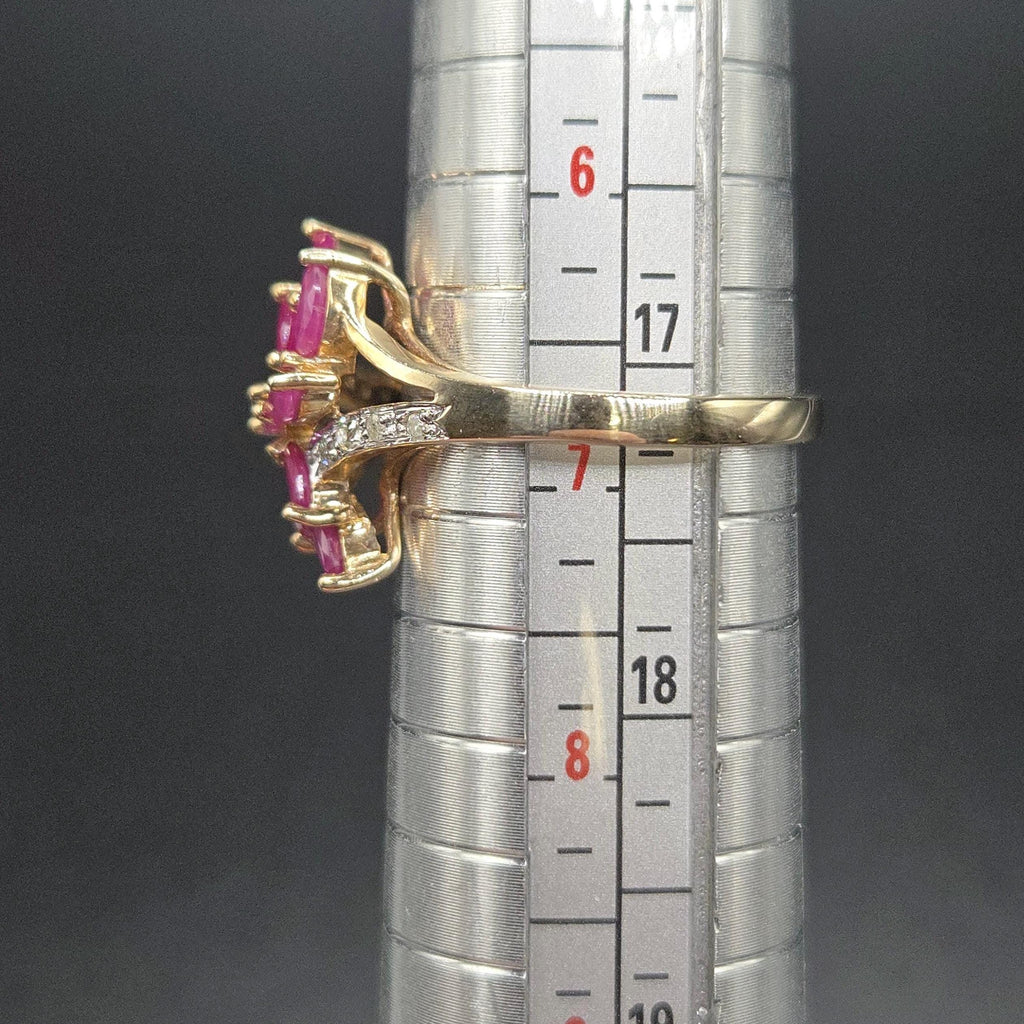 10K Solid Gold Ruby Marquise Cluster Ring with Diamond Accents, Size 6.75