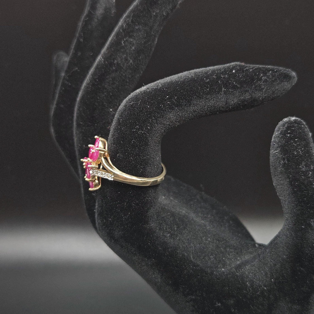 10K Solid Gold Ruby Marquise Cluster Ring with Diamond Accents, Size 6.75