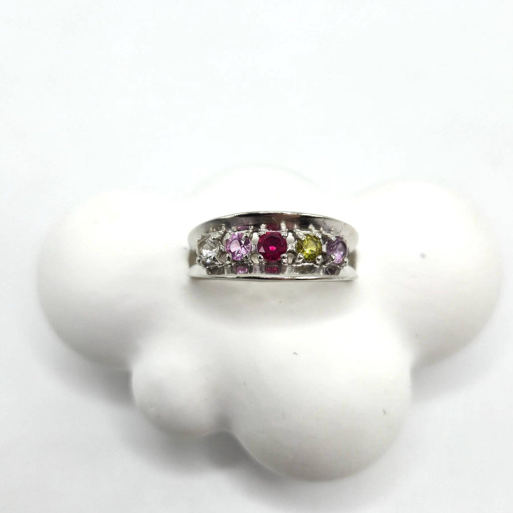 10K White Gold Multi-Gemstone Ring, Ruby, Sapphire, Peridot, Amethyst, Size 7.75 RARE