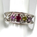 10K White Gold Multi-Gemstone Ring, Ruby, Sapphire, Peridot, Amethyst, Size 7.75 RARE
