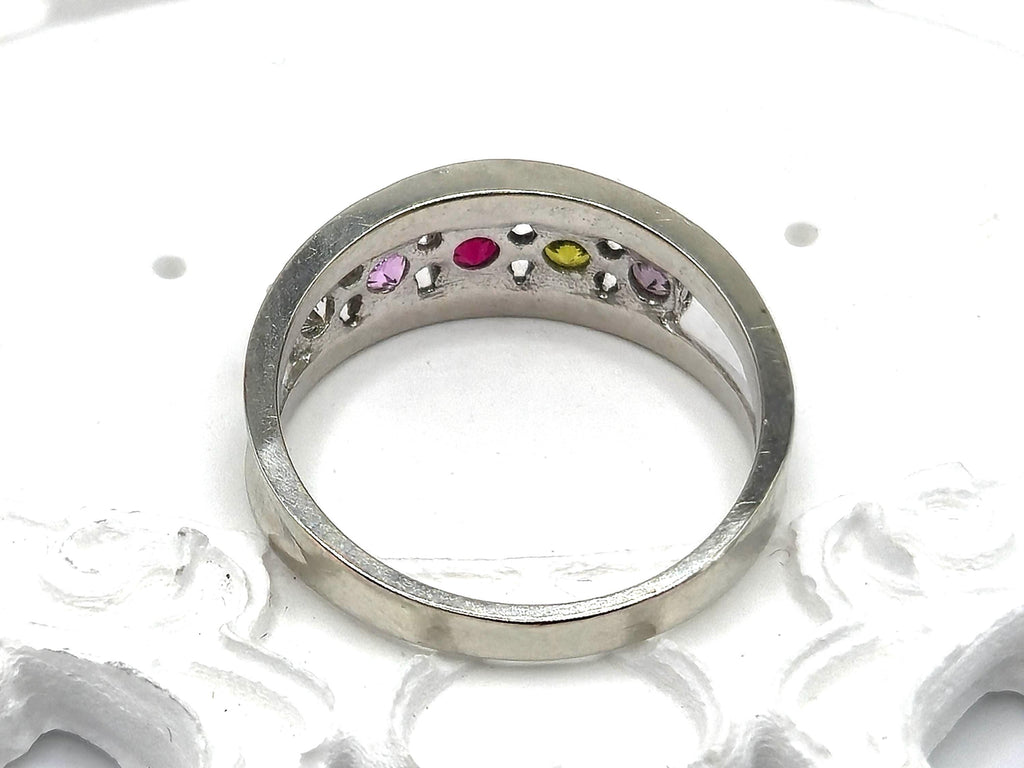 10K White Gold Multi-Gemstone Ring, Ruby, Sapphire, Peridot, Amethyst, Size 7.75 RARE