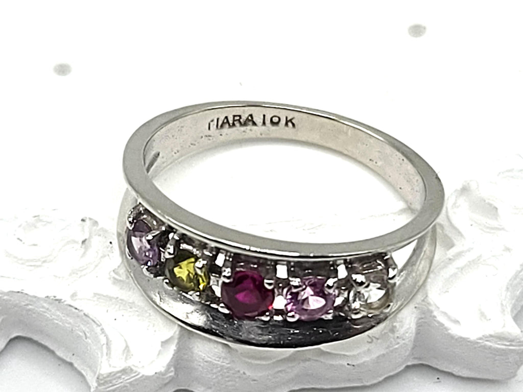10K White Gold Multi-Gemstone Ring, Ruby, Sapphire, Peridot, Amethyst, Size 7.75 RARE