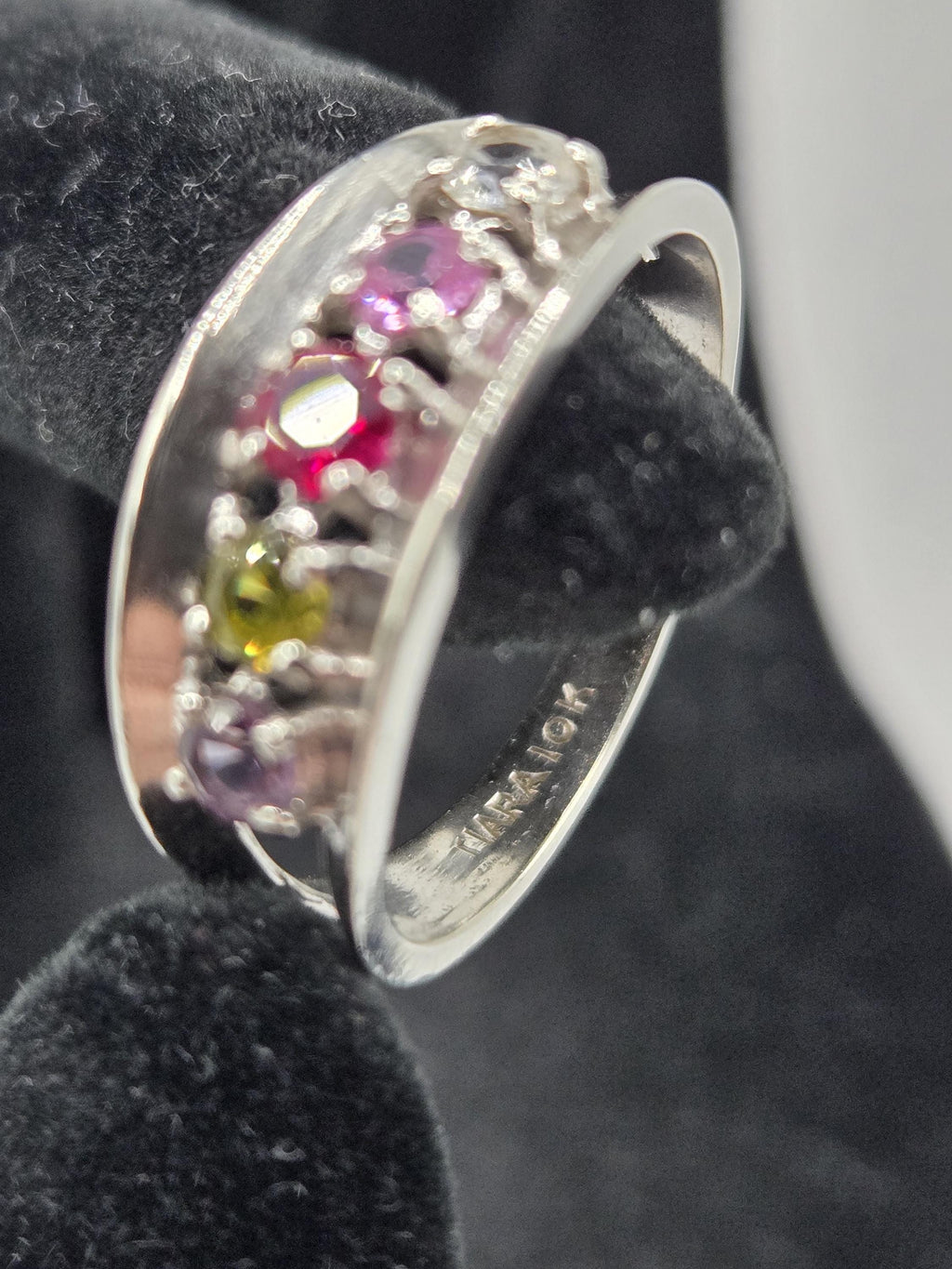 10K White Gold Multi-Gemstone Ring, Ruby, Sapphire, Peridot, Amethyst, Size 7.75 RARE