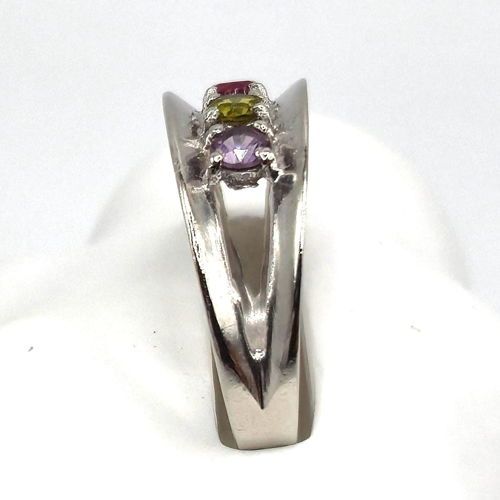 10K White Gold Multi-Gemstone Ring, Ruby, Sapphire, Peridot, Amethyst, Size 7.75 RARE