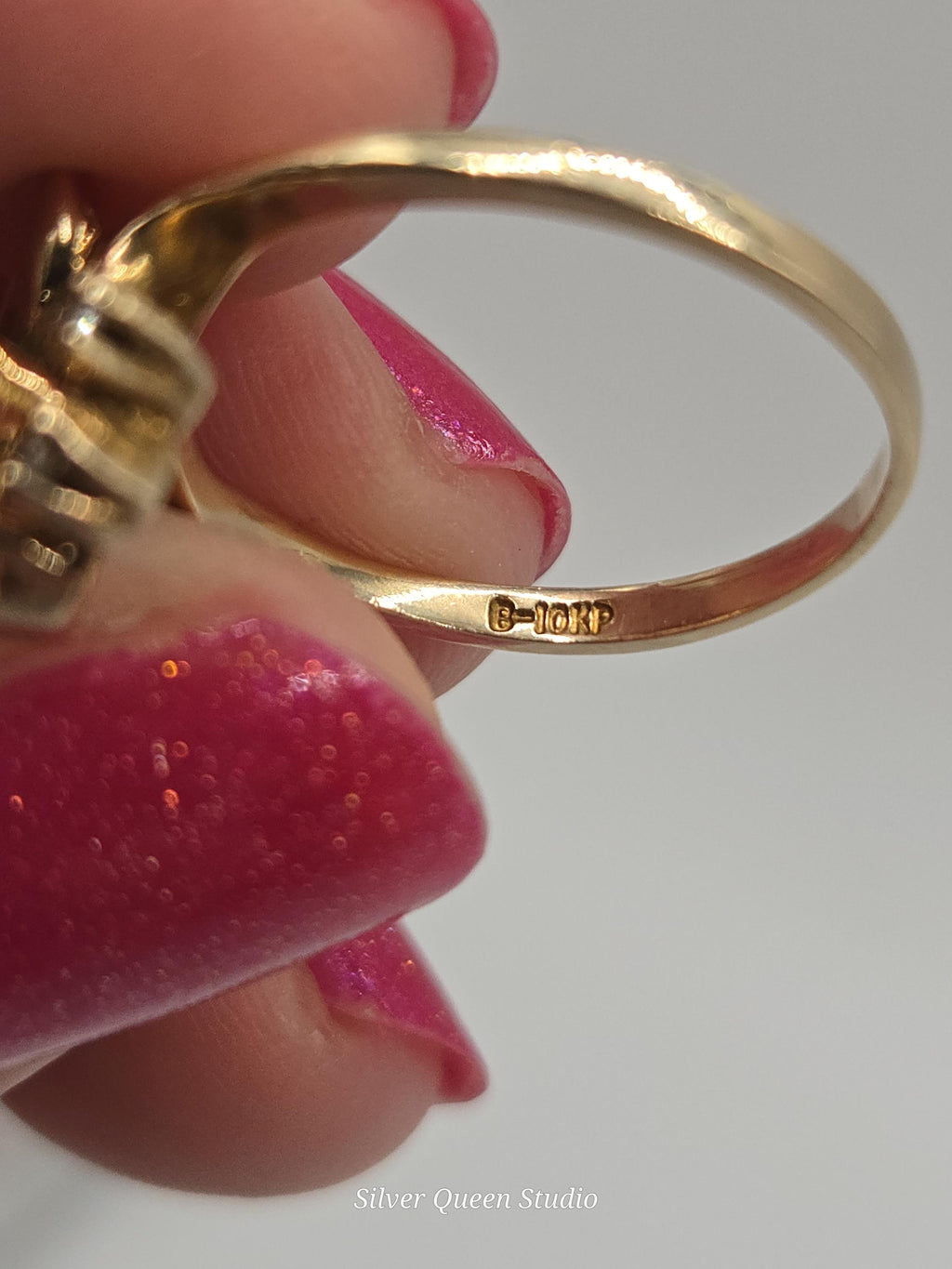 10K Yellow Gold Blue Sapphire Ring with Diamond Accents, Size 5.75, Vintage Estate Fine Jewelry