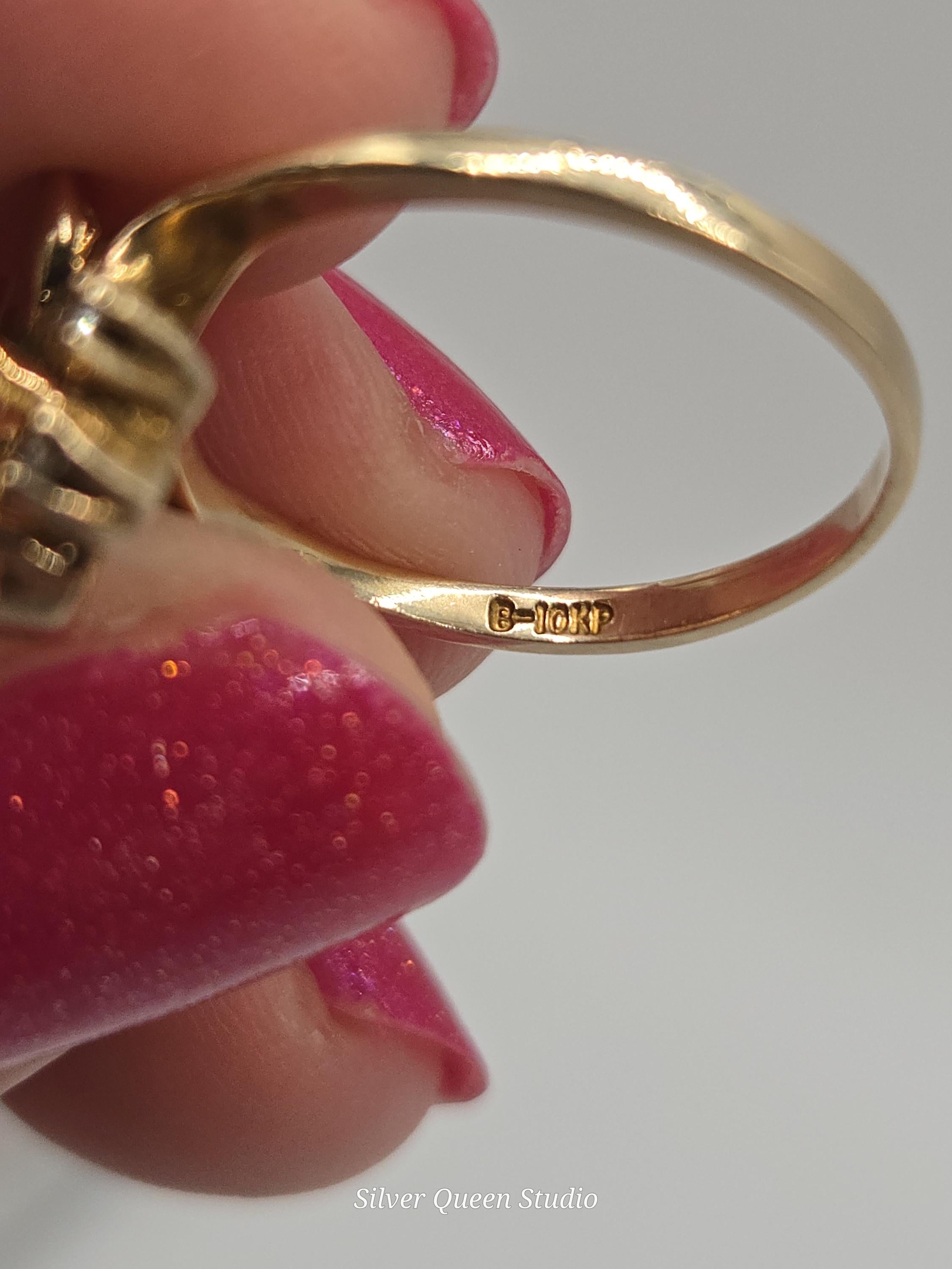 10K Yellow Gold Blue Sapphire Ring with Diamond Accents, Size 5.75, Vintage Estate Fine Jewelry