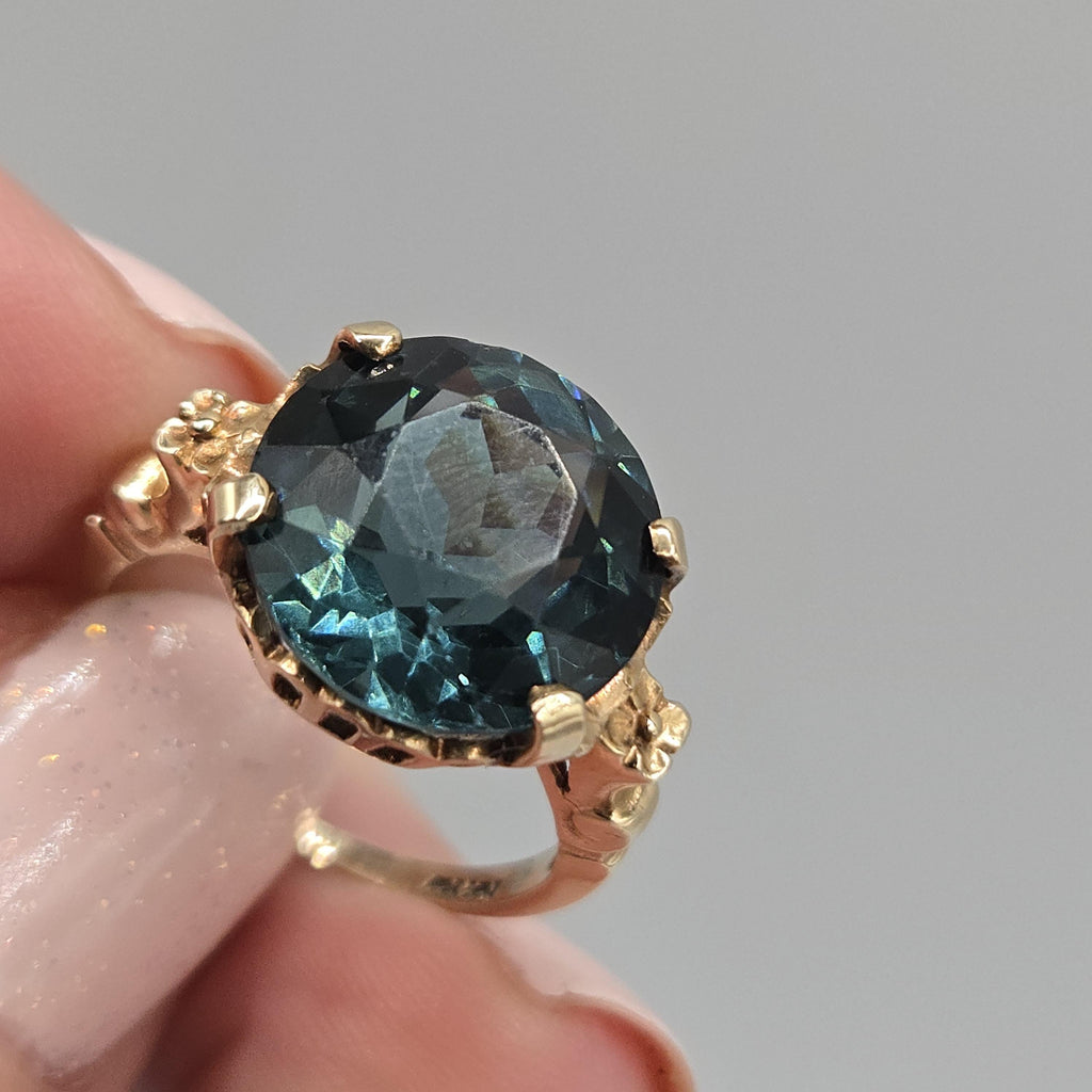 10k Solid Gold Teal CZ Ring, Round Cut, Size 5
