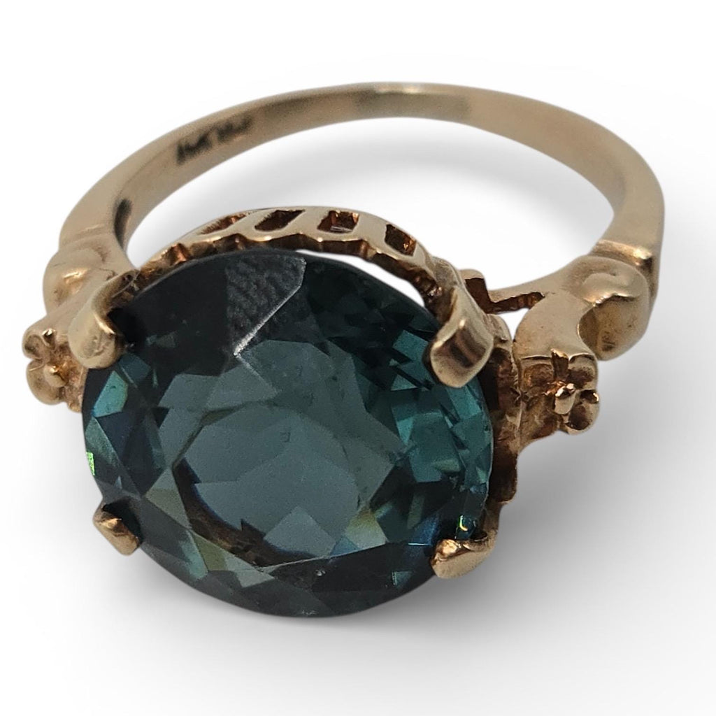 10k Solid Gold Teal CZ Ring, Round Cut, Size 5