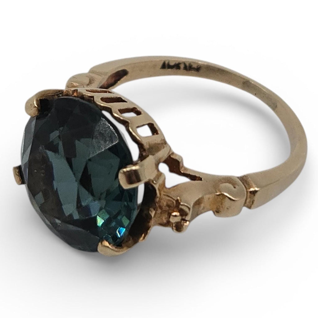 10k Solid Gold Teal CZ Ring, Round Cut, Size 5