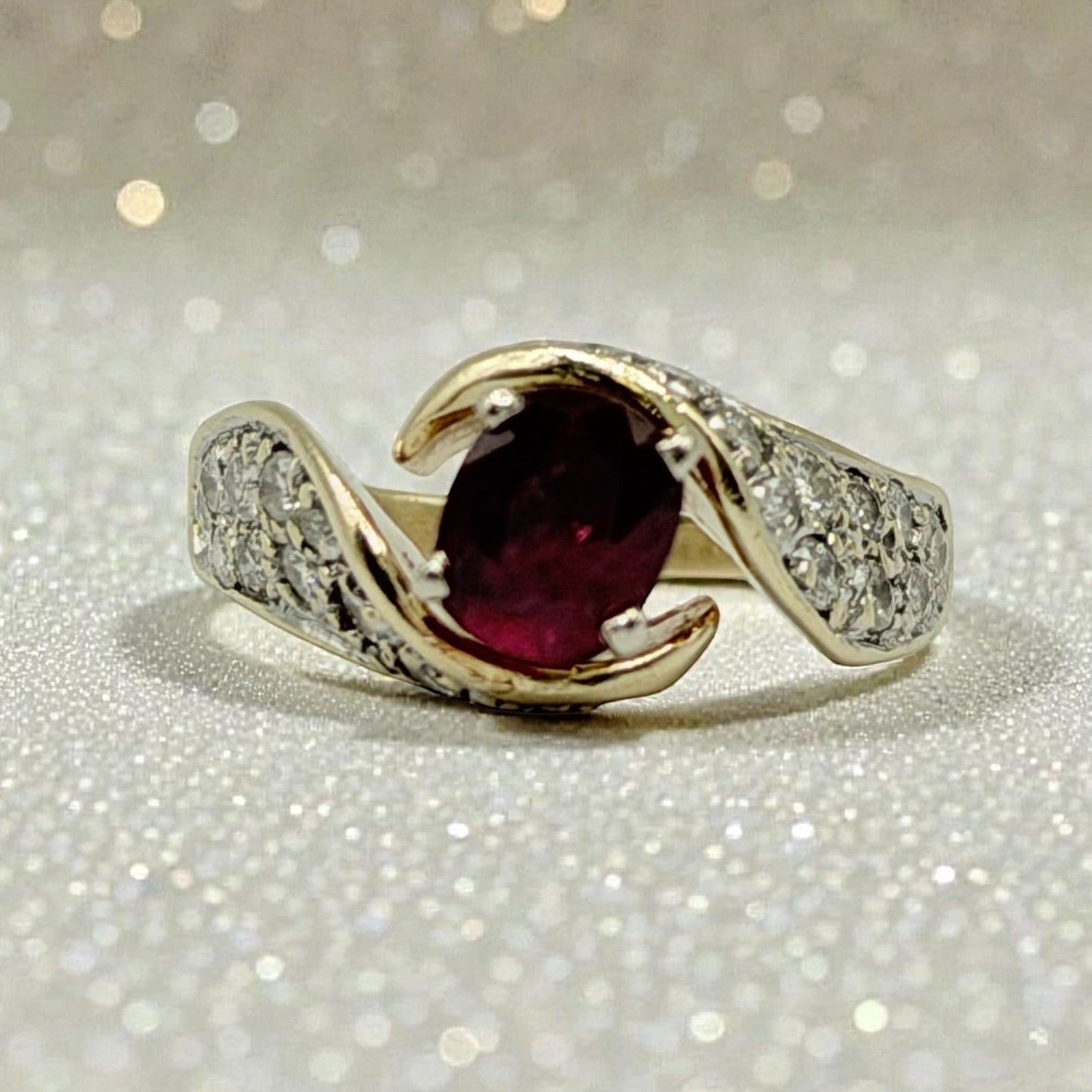 Solid 14K Yellow Gold Ruby Ring with 24 Diamond Accents – Size 5.5