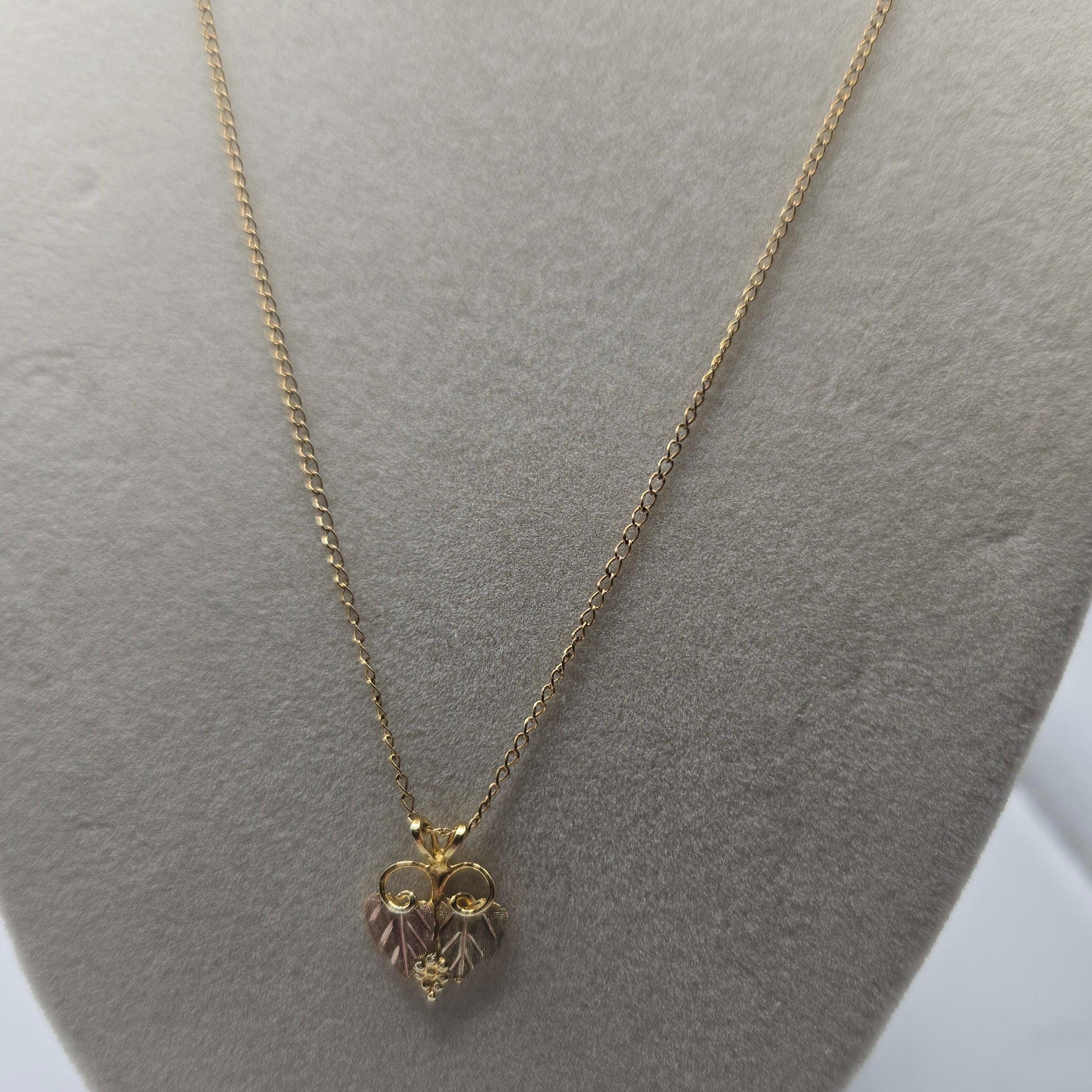 12K Solid Gold Black Hills Gold Grape Leaf Pendant Necklace, 19 Inch Gold Filled Chain