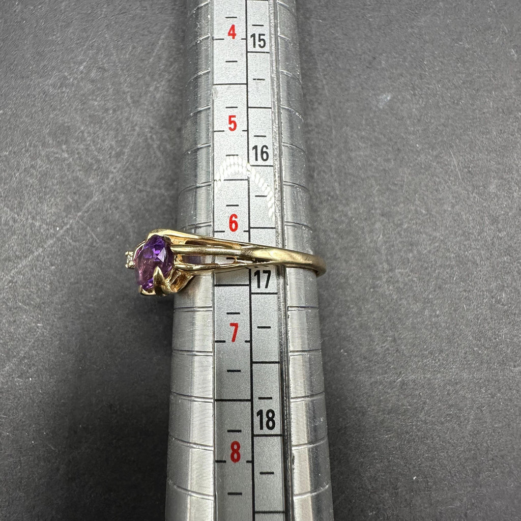 14K Gold Ring with Amethyst and Diamond Accent Size 6.25