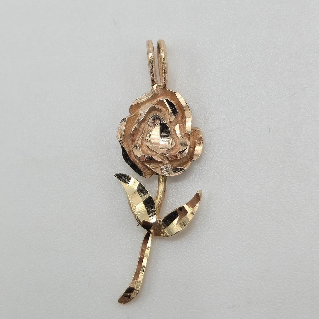 14K Gold Rose Necklace Pendant Rose Gold and Yellow Gold